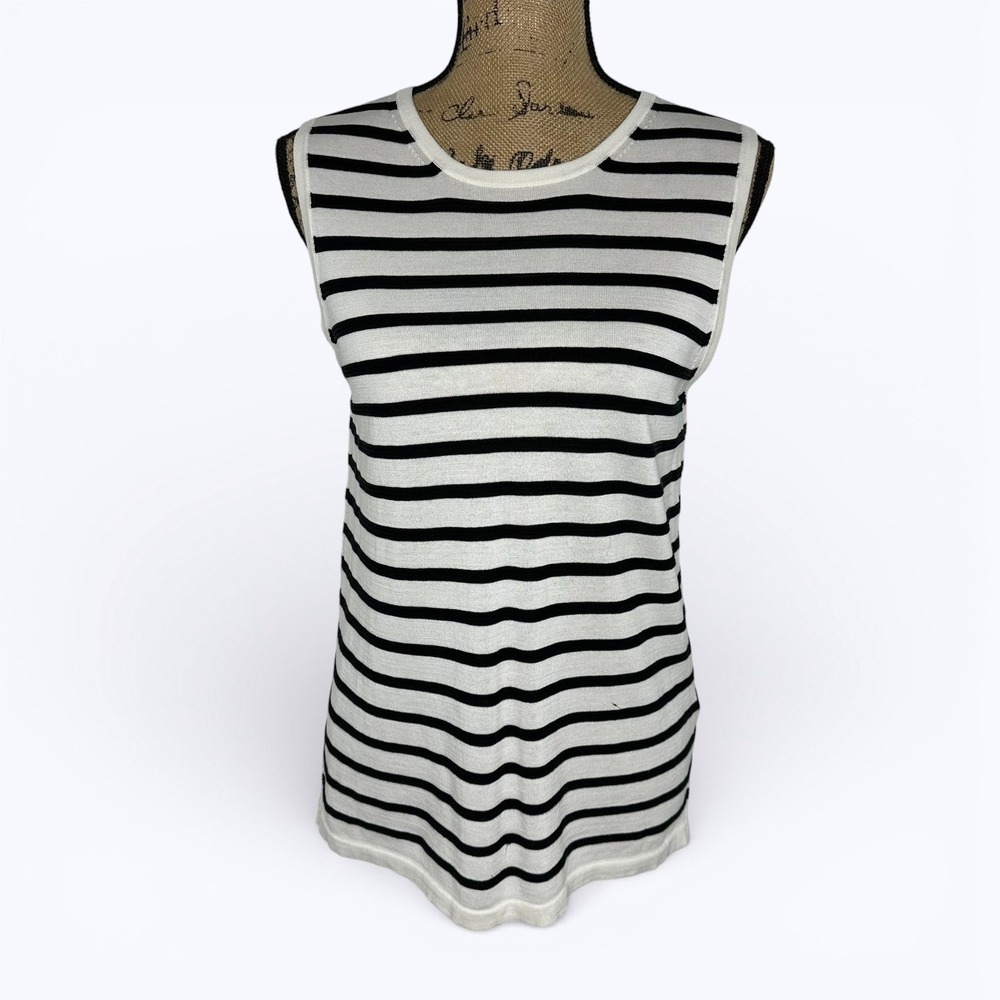 Banana Republic Ottoman Striped Tank Top White Black Cotton Nautical Classic S